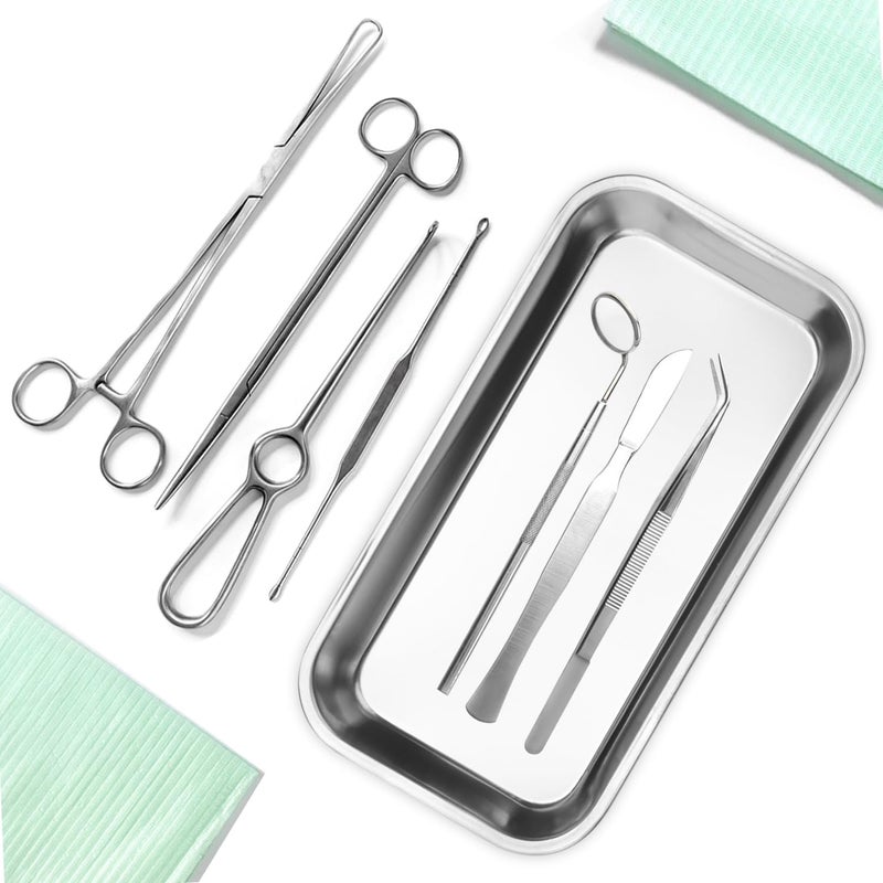 GENHAKON 12 PCS 8.86 x 4.7 Inch Small Surgical Tray, Stainless Steel Medical Tray with Seamless Trays and Moderate Edge Height for Tattoo, Resin, Bathroom, Lab Instrument Supplies, by . - Image 5